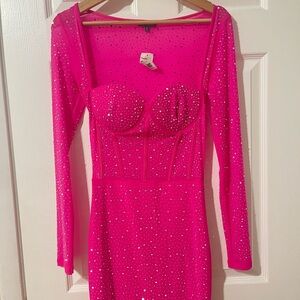 Elegant Pink Rhinestone Dress